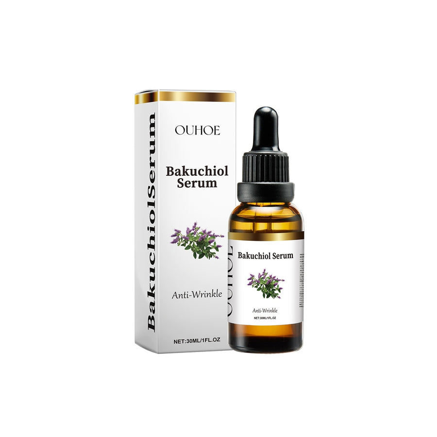 Bakuchiol serum bottle and packaging on a white background